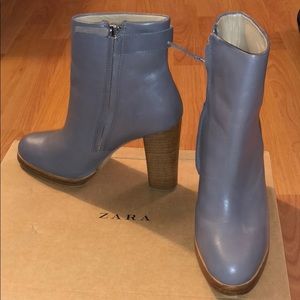 Zara leather gray chunky heel boots
